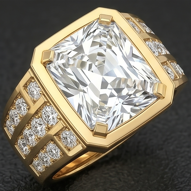 Bague pour Homme 10K White Gold – Brillant Radiant 10 carats