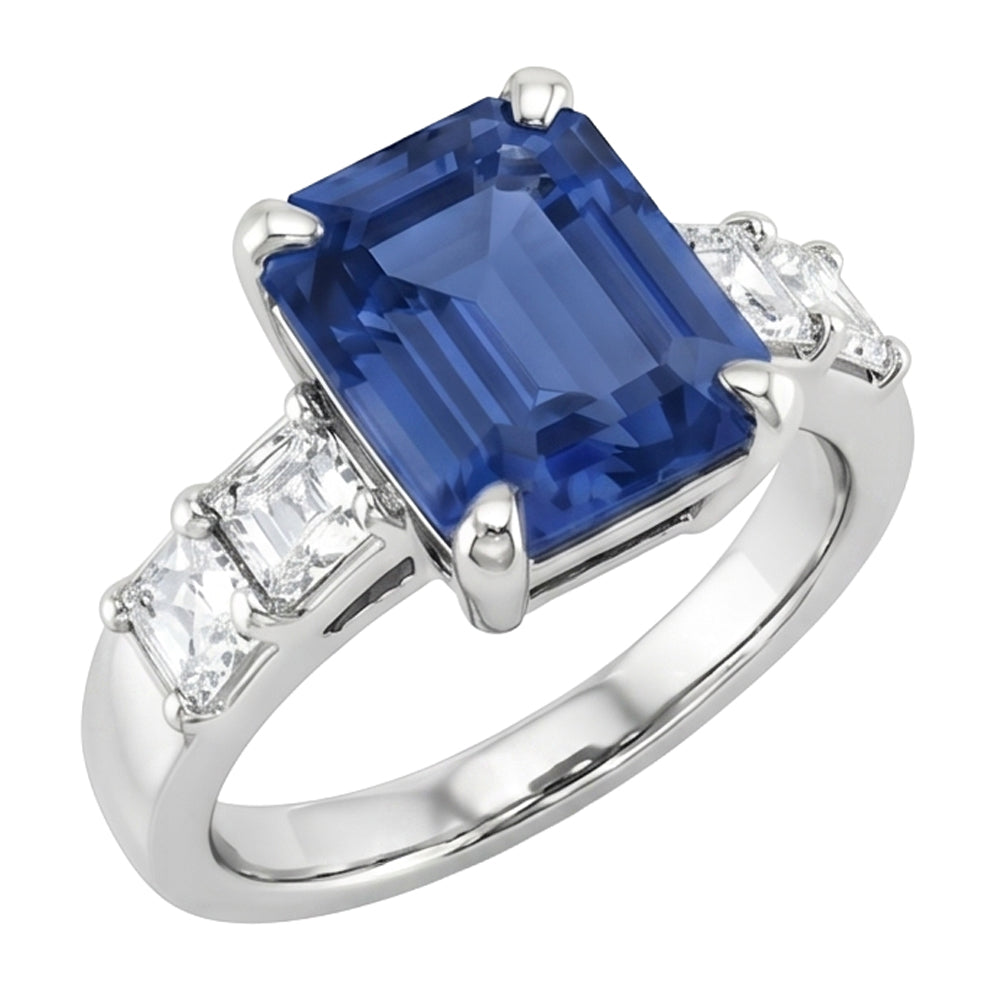 Bague pour femme avec pierres précieuses émeraude et accents saphir de Ceylan de 2.50 carats