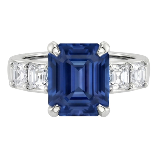 Bague pour femme avec pierres précieuses émeraude et accents saphir de Ceylan de 2.50 carats