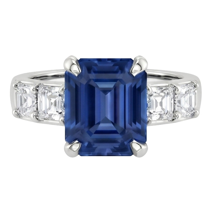 Bague pour femme avec pierres précieuses émeraude et accents saphir de Ceylan de 2.50 carats