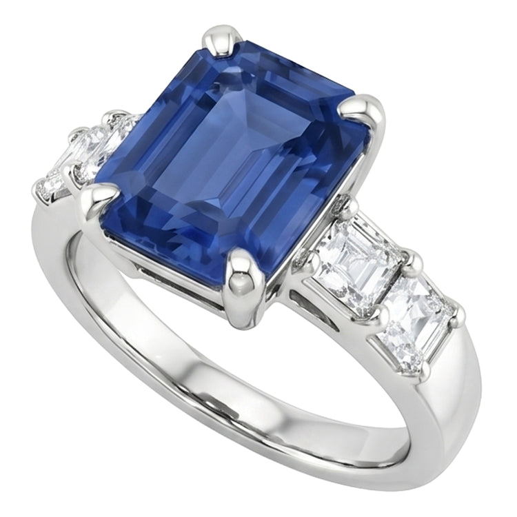 Bague pour femme avec pierres précieuses émeraude et accents saphir de Ceylan de 2.50 carats