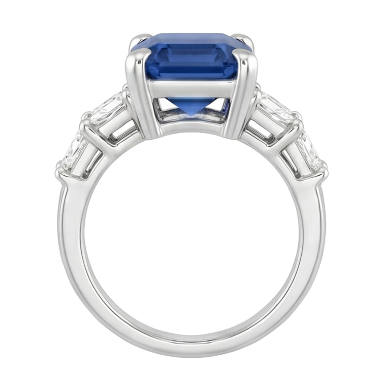 Bague pour femme avec pierres précieuses émeraude et accents saphir de Ceylan de 2.50 carats