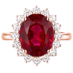 Bague pour femme en or rose 14K avec rubis taille ovale et diamants ronds 8.50 ct