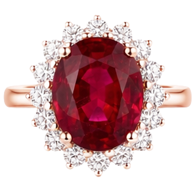 Bague pour femme en or rose 14K avec rubis taille ovale et diamants ronds 8.50 ct
