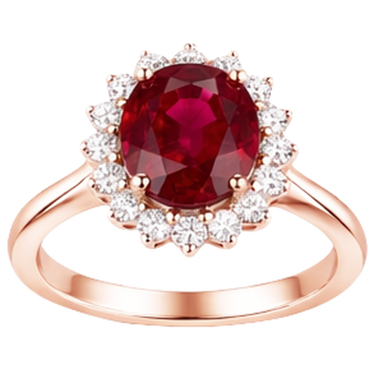 Bague pour femme en or rose 14K avec rubis taille ovale et diamants ronds 8.50 ct