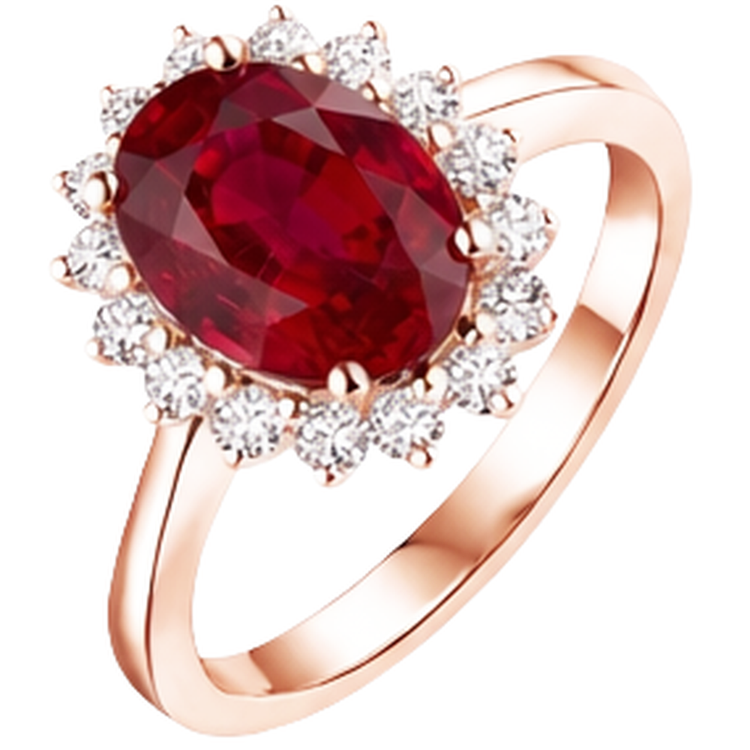 Bague pour femme en or rose 14K avec rubis taille ovale et diamants ronds 8.50 ct