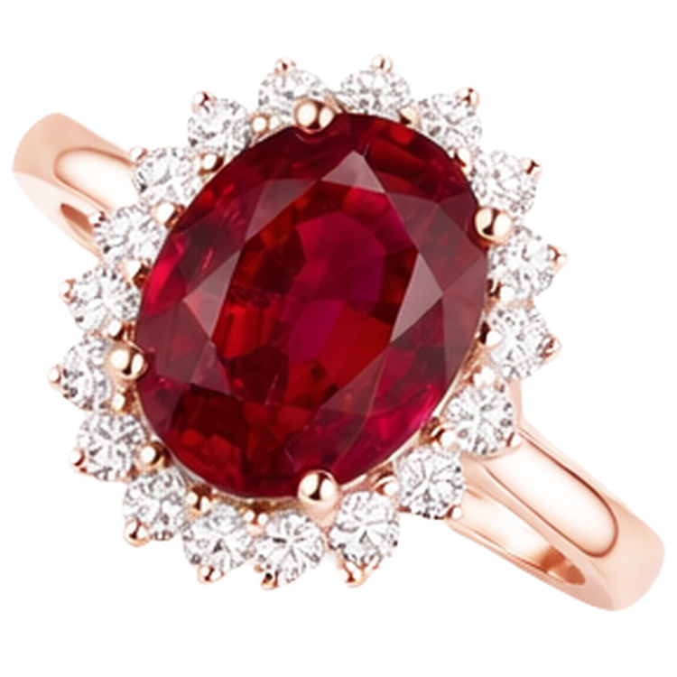 Bague pour femme en or rose 14K avec rubis taille ovale et diamants ronds 8.50 ct