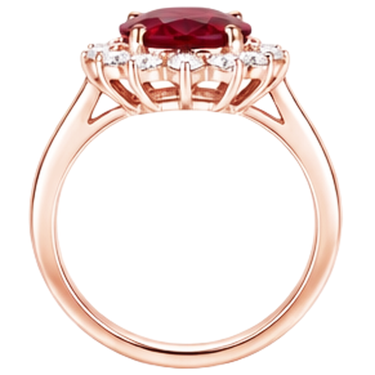 Bague pour femme en or rose 14K avec rubis taille ovale et diamants ronds 8.50 ct