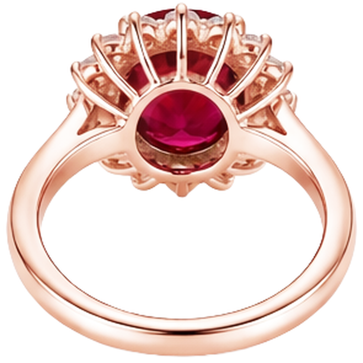 Bague pour femme en or rose 14K avec rubis taille ovale et diamants ronds 8.50 ct