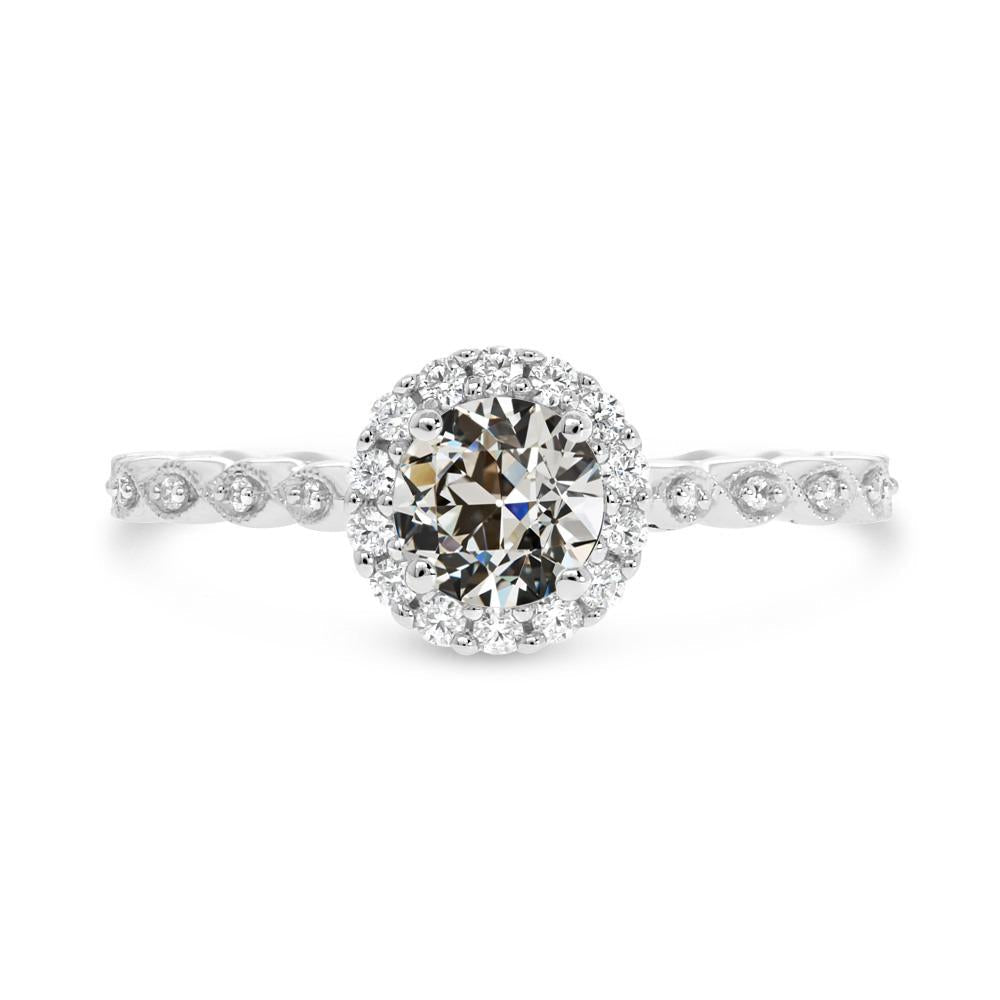 Bague pour femme ronde Vieux mineur Naturel Diamond Halo en or blanc 14K 3 carats