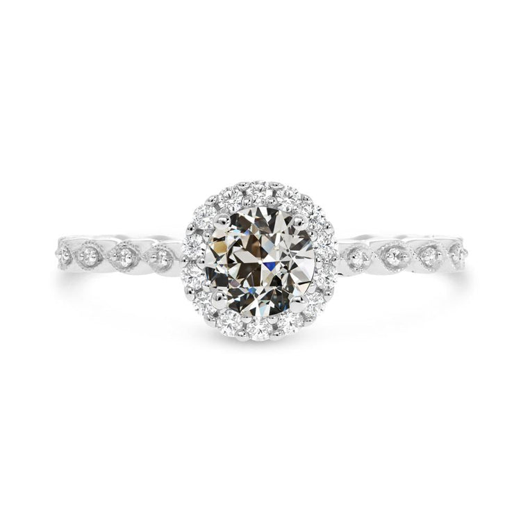 Bague pour femme ronde Vieux mineur Naturel Diamond Halo en or blanc 14K 3 carats