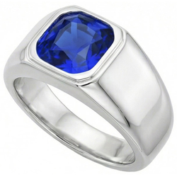 Bague pour homme Radiant Solitaire en or Saphir de Ceylan tige épaisse 1 carat