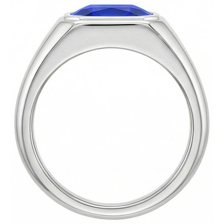 Bague pour homme Radiant Solitaire en or Saphir de Ceylan tige épaisse 1 carat