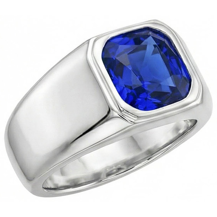 Bague pour homme Radiant Solitaire en or Saphir de Ceylan tige épaisse 1 carat