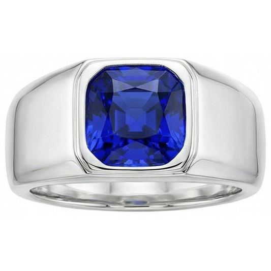 Bague pour homme Radiant Solitaire en or Saphir de Ceylan tige épaisse 1 carat