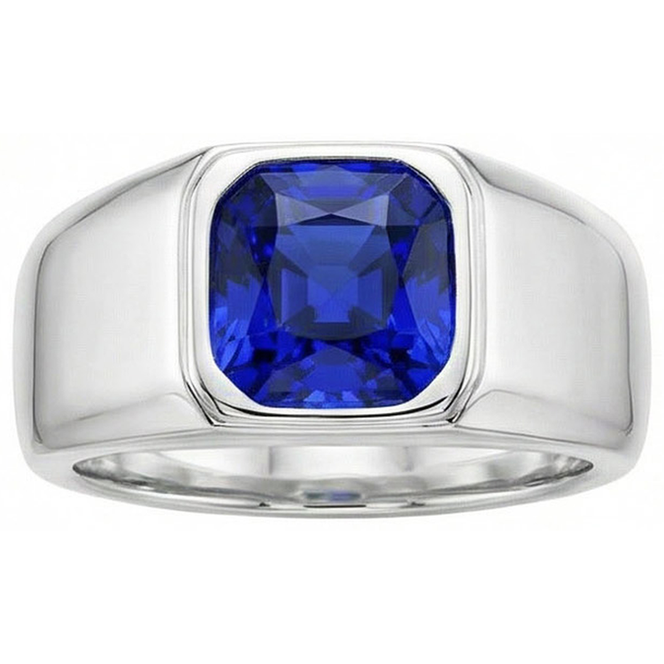 Bague pour homme Radiant Solitaire en or Saphir de Ceylan tige épaisse 1 carat