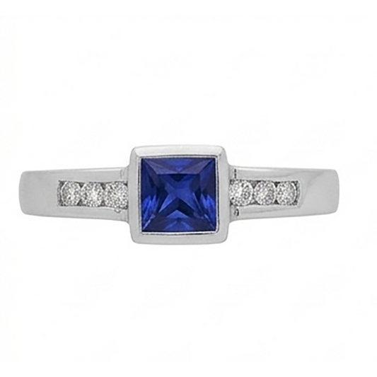 Bague pour homme Sri Lanka saphir princesse et diamants