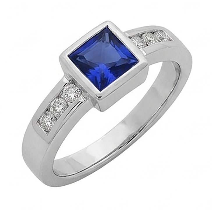 Bague pour homme Sri Lanka saphir princesse et diamants