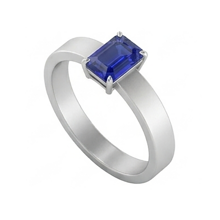 Bague pour homme avec pierres précieuses émeraude 1,50 carats sertie de griffes en saphir de Ceylan