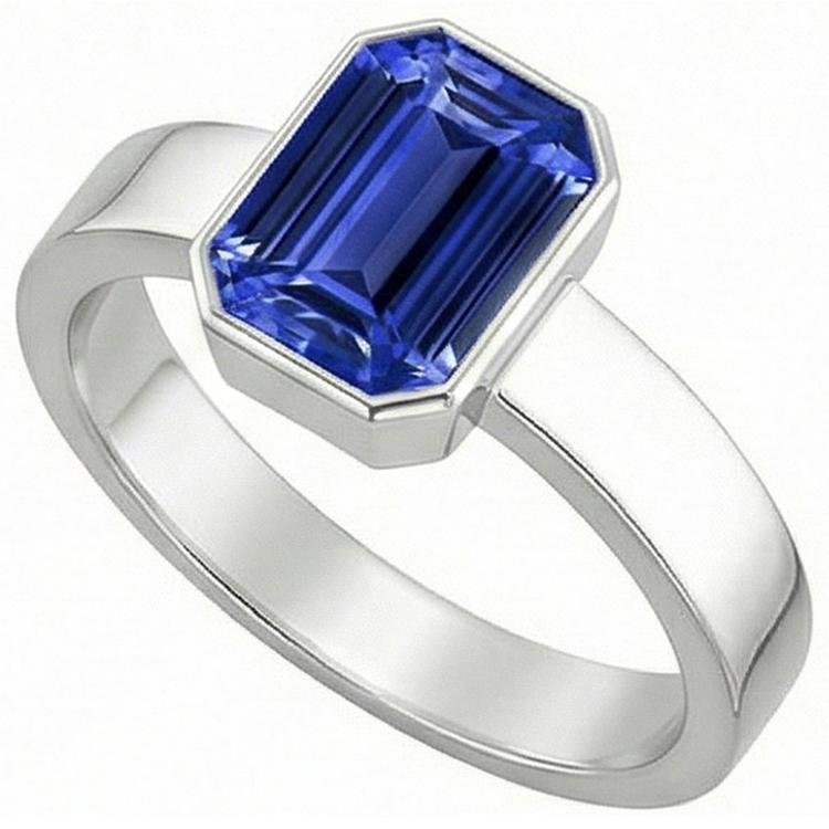 Bague pour homme avec saphir bleu et lunette sertie d'émeraude 3 ct avec tige épaisse
