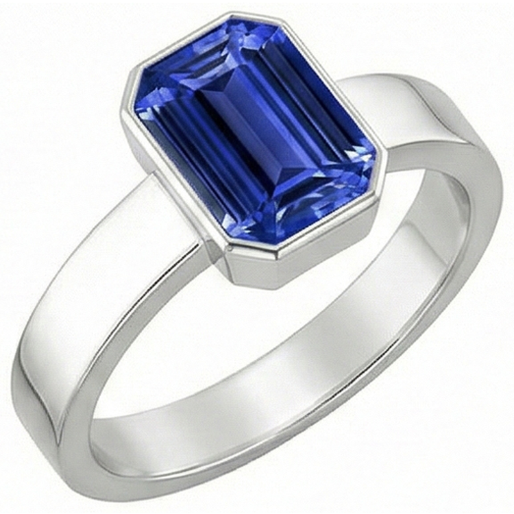 Bague pour homme avec saphir bleu et lunette sertie d'émeraude 3 ct avec tige épaisse