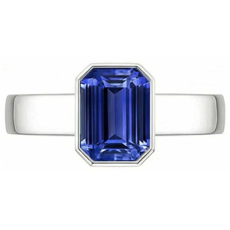 Bague pour homme avec saphir bleu et lunette sertie d'émeraude 3 ct avec tige épaisse