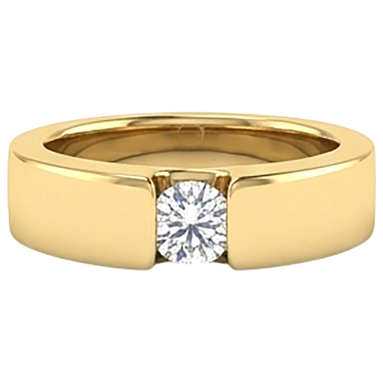 Bague pour homme en or jaune 14 carats avec diamant rond 1 carat