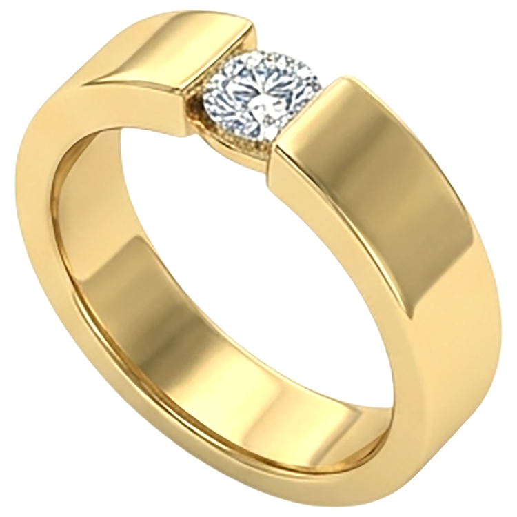 Bague pour homme en or jaune 14 carats avec diamant rond 1 carat