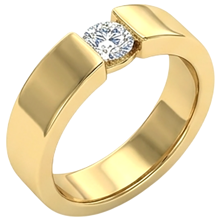 Bague pour homme en or jaune 14 carats avec diamant rond 1 carat