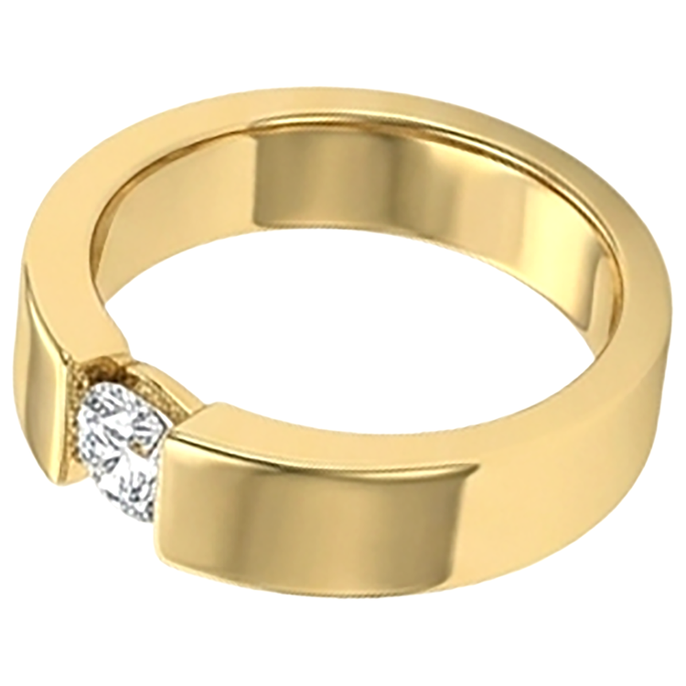 Bague pour homme en or jaune 14 carats avec diamant rond 1 carat