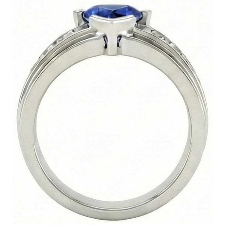 Bague pour homme sertie de diamants trillion demi-lunette saphir bleu 3 ct