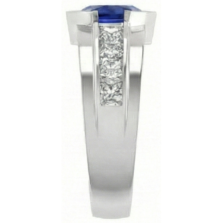 Bague pour homme sertie de diamants trillion demi-lunette saphir bleu 3 ct