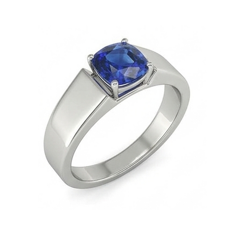 Bague pour homme solitaire en or avec saphir de Ceylan coussin 1,50 ct
