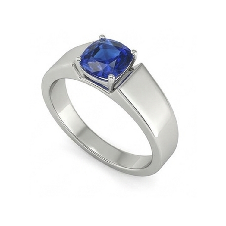 Bague pour homme solitaire en or avec saphir de Ceylan coussin 1,50 ct