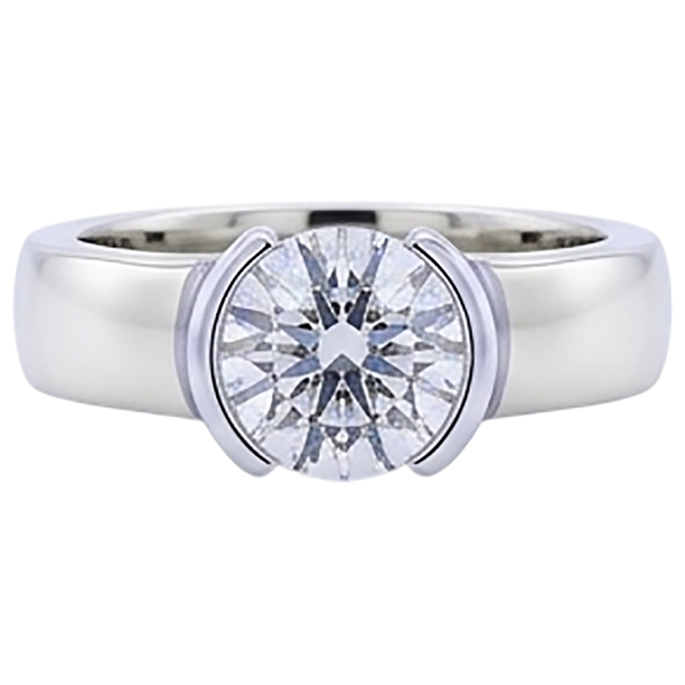 Bague pour hommes de style classique 1 carat avec diamant rond demi-lunette