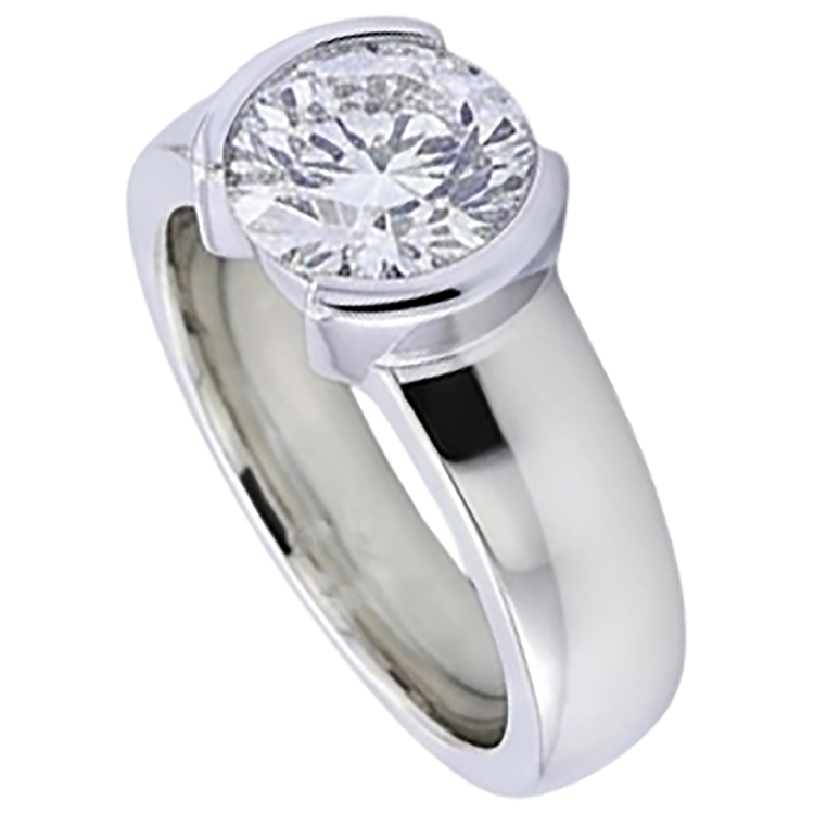 Bague pour hommes de style classique 1 carat avec diamant rond demi-lunette