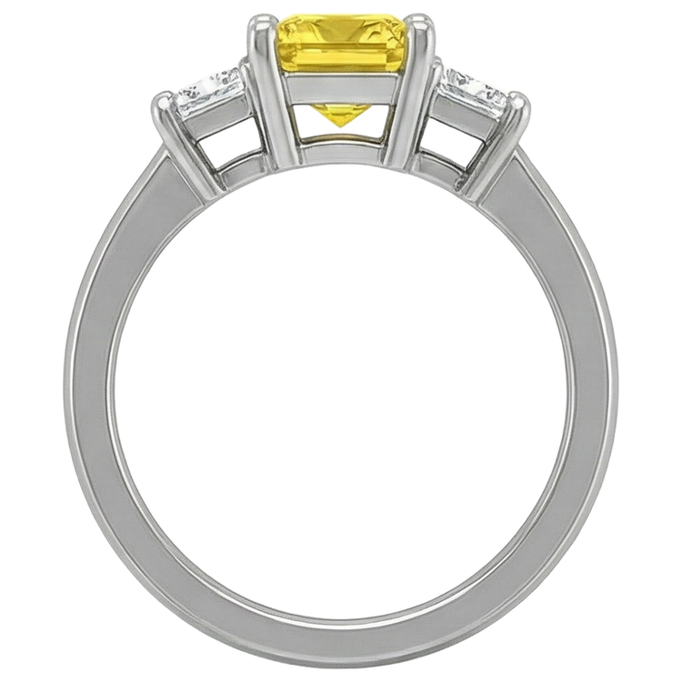 Bague princesse diamant jaune saphir 5 carats 3 pierres or blanc 14K