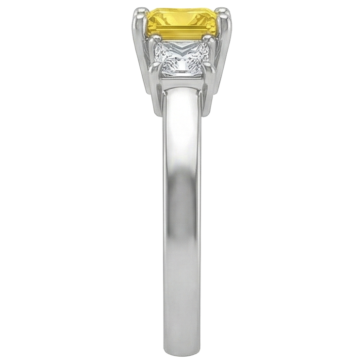 Bague princesse diamant jaune saphir 5 carats 3 pierres or blanc 14K