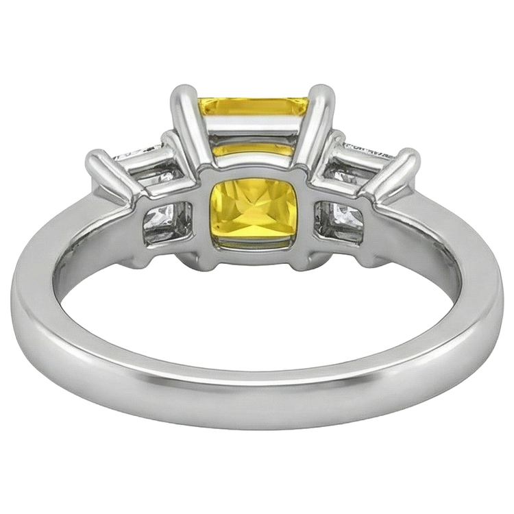 Bague princesse diamant jaune saphir 5 carats 3 pierres or blanc 14K
