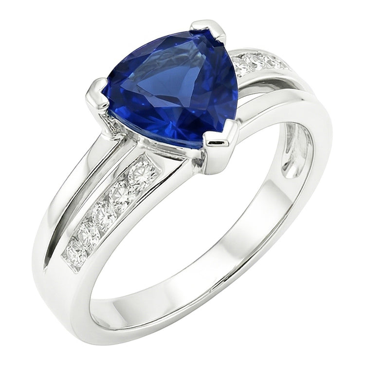 Bague princesse diamant trillion saphir 2.50 carats or blanc 14K