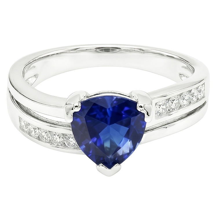 Bague princesse diamant trillion saphir 2.50 carats or blanc 14K