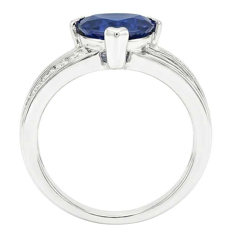 Bague princesse diamant trillion saphir 2.50 carats or blanc 14K