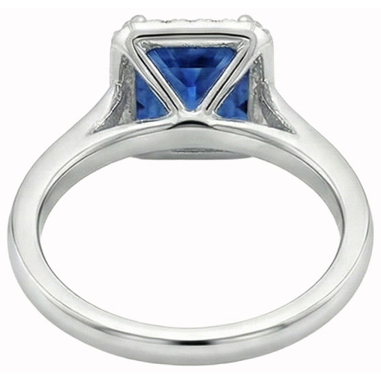 Bague princesse et diamant rond Sri Lanka saphir de 3.50 ct en or blanc
