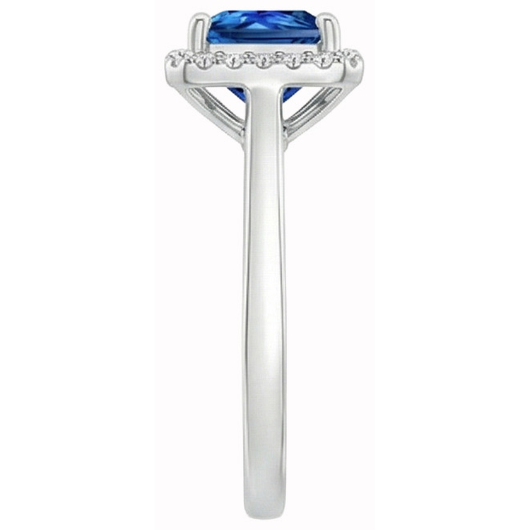 Bague princesse et diamant rond Sri Lanka saphir de 3.50 ct en or blanc