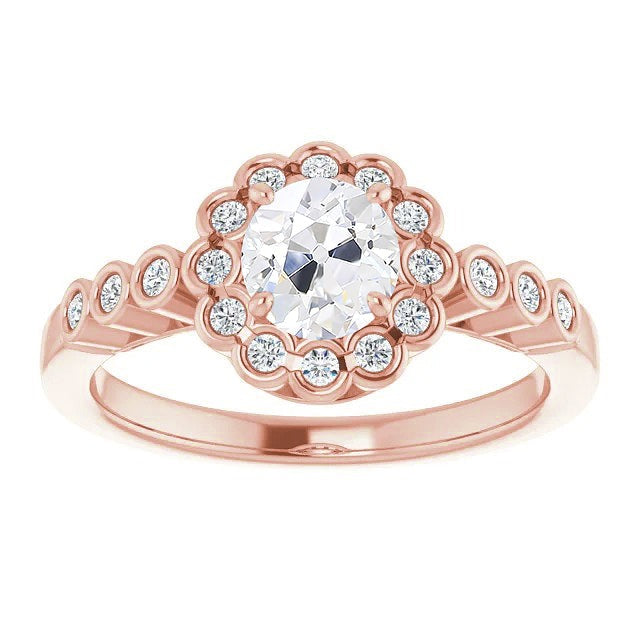 Bague ronde avec Réel  diamants taille ancienne Halo sertie de lunette sertie de 4.25 carats en or rose