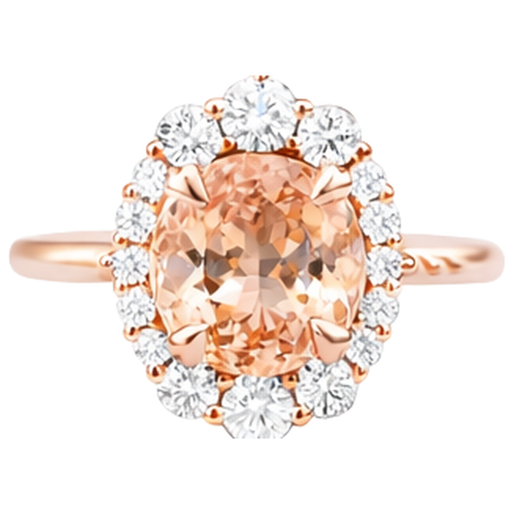 Bague ronde en morganite et diamants taille brillant 15 carats en or rose 14 carats