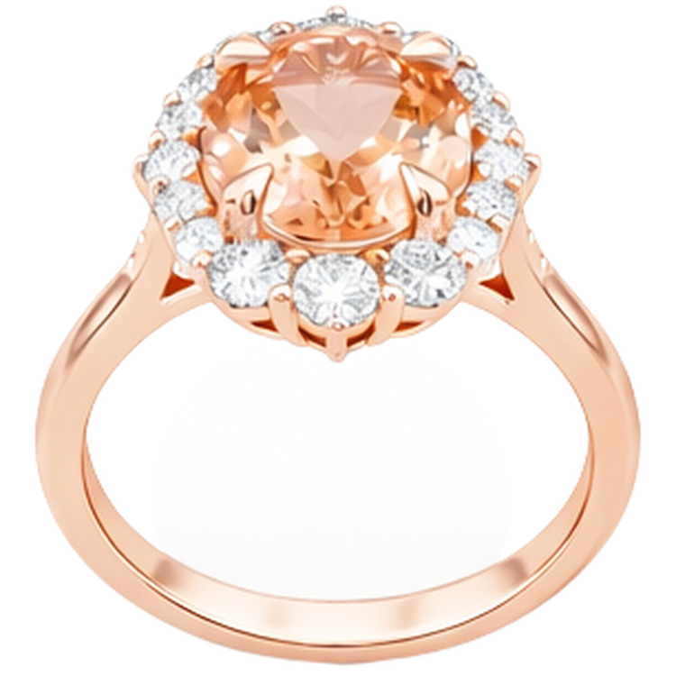 Bague ronde en morganite et diamants taille brillant 15 carats en or rose 14 carats