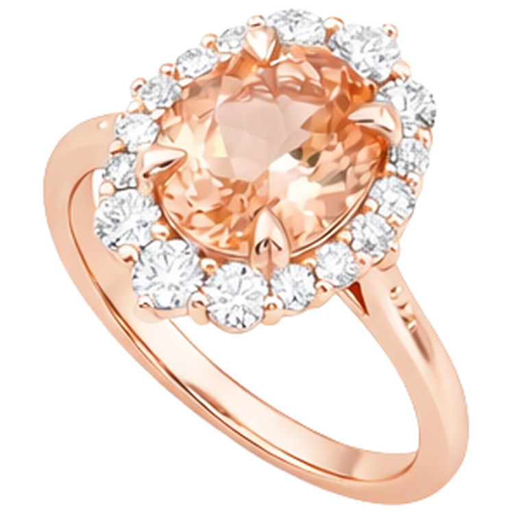 Bague ronde en morganite et diamants taille brillant 15 carats en or rose 14 carats