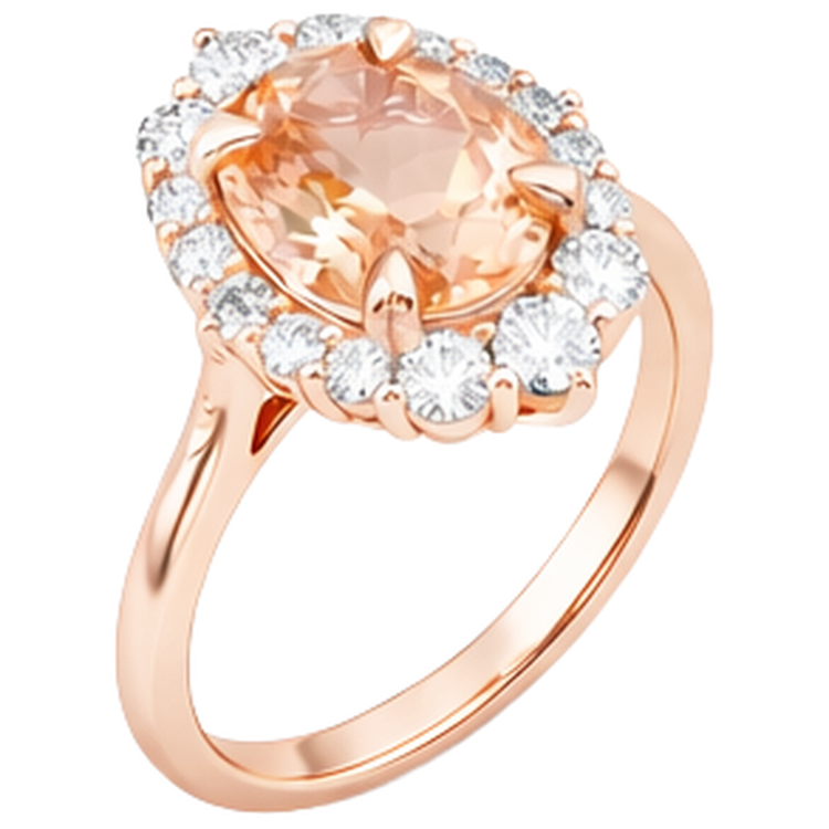 Bague ronde en morganite et diamants taille brillant 15 carats en or rose 14 carats
