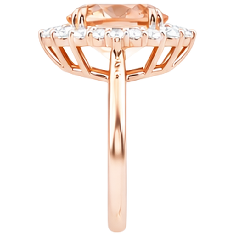 Bague ronde en morganite et diamants taille brillant 15 carats en or rose 14 carats